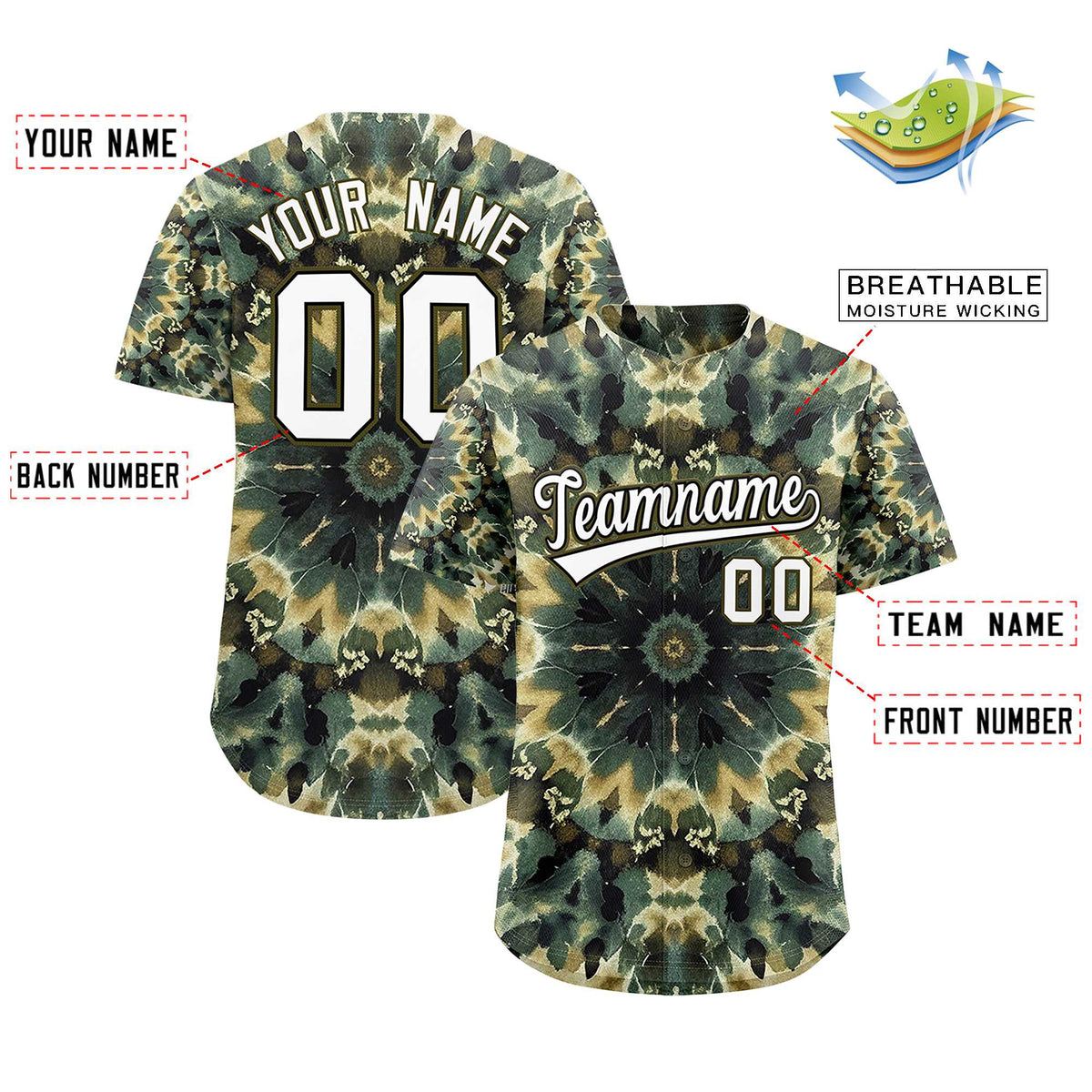Custom Multi Color Tie-Dye Graffiti Pattern Authentic Baseball Jersey