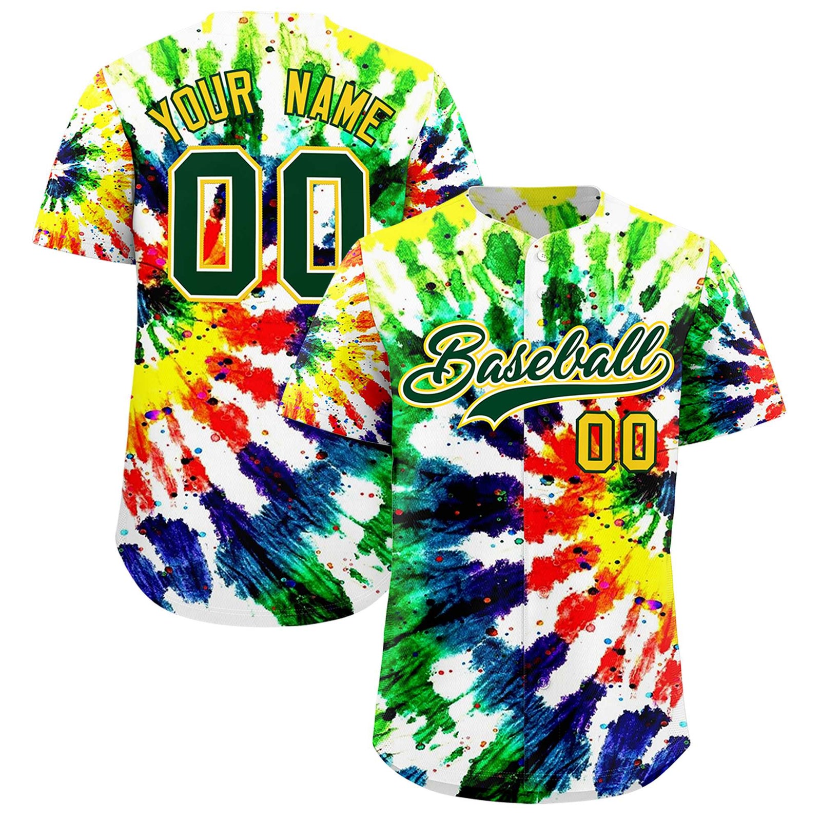 Custom Multi Color Tie-Dye Graffiti Pattern Authentic Baseball Jersey
