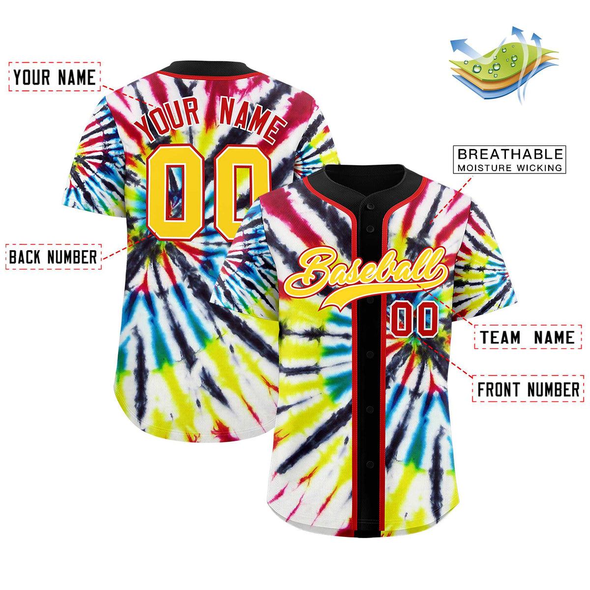 Custom Black Tie-Dye Graffiti Pattern Authentic Baseball Jersey