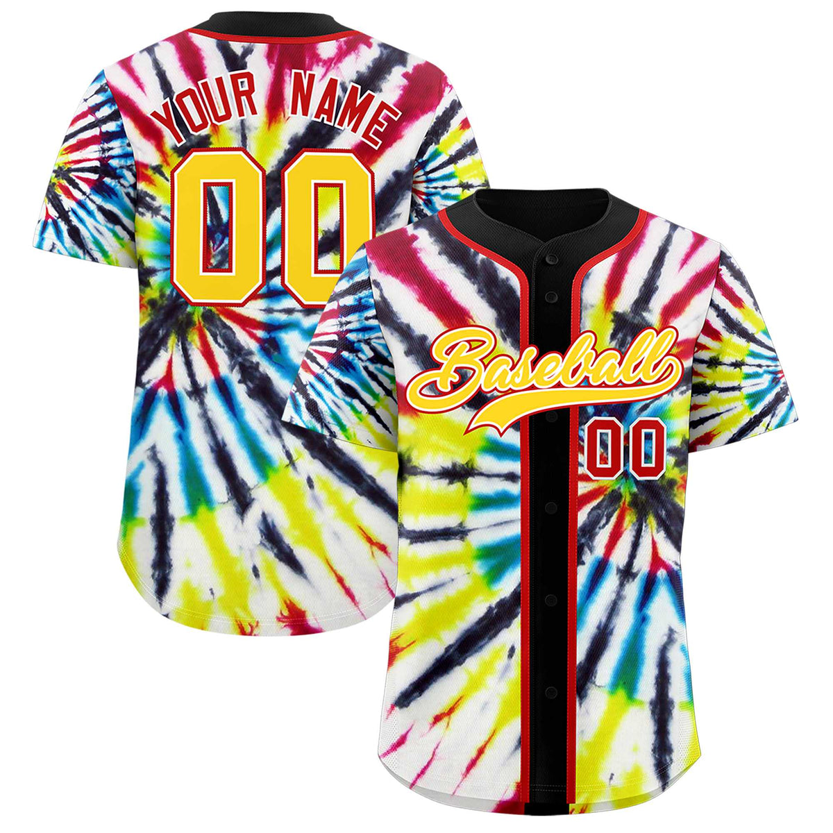 Custom Black Tie-Dye Graffiti Pattern Authentic Baseball Jersey