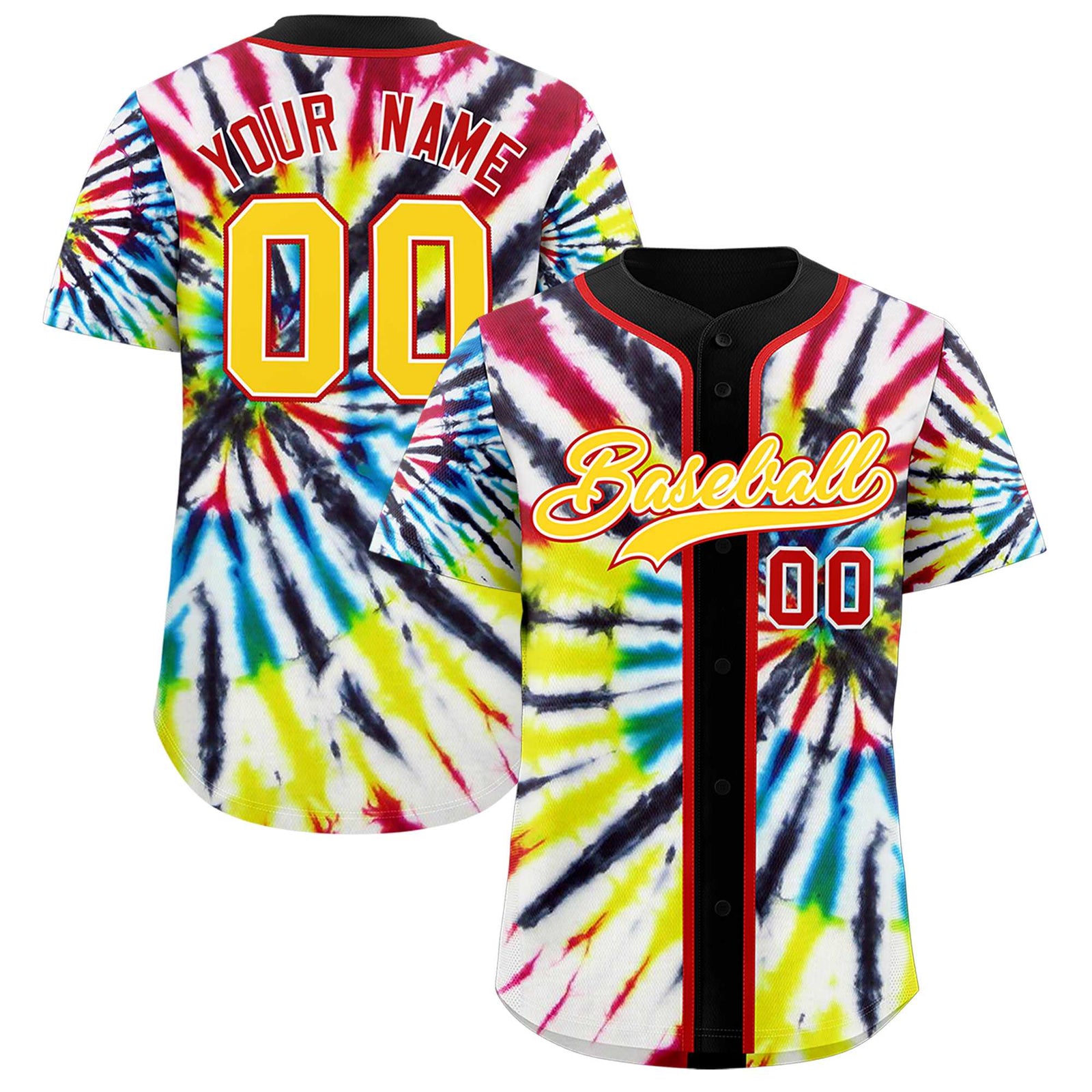 Custom Black Tie-Dye Graffiti Pattern Authentic Baseball Jersey