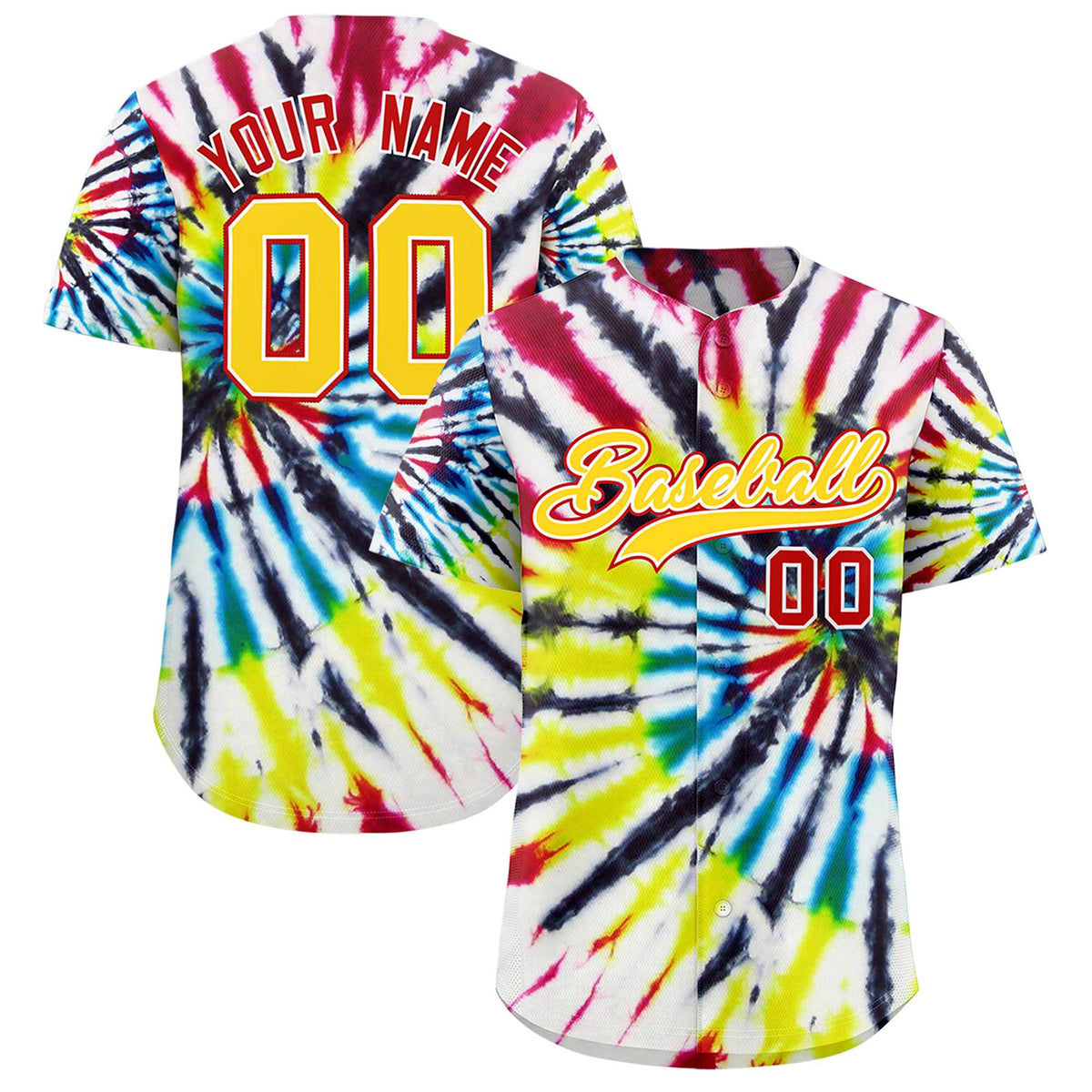 Custom Multi Color Tie-Dye Graffiti Pattern Authentic Baseball Jersey