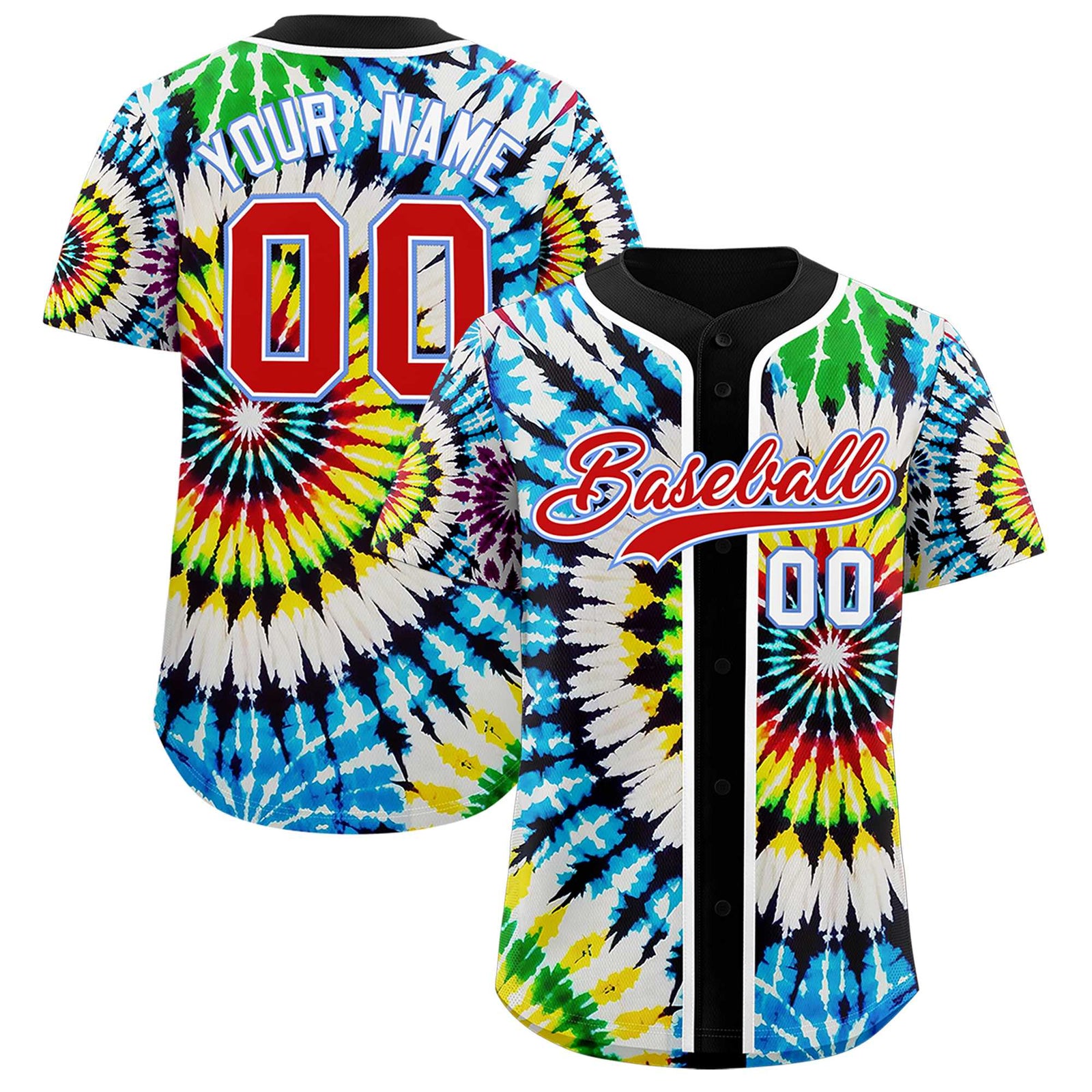 Custom Black Tie-Dye Graffiti Pattern Authentic Baseball Jersey