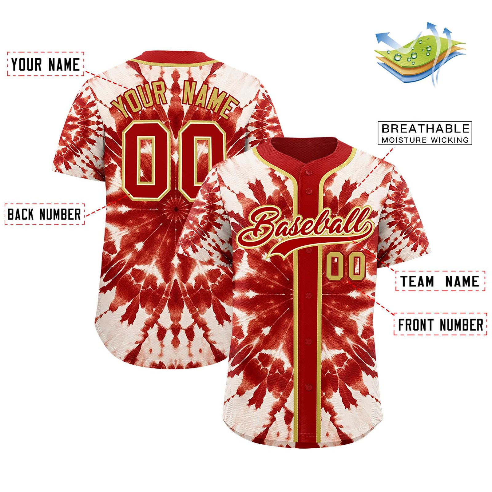 Custom Red Tie-Dye Graffiti Pattern Authentic Baseball Jersey