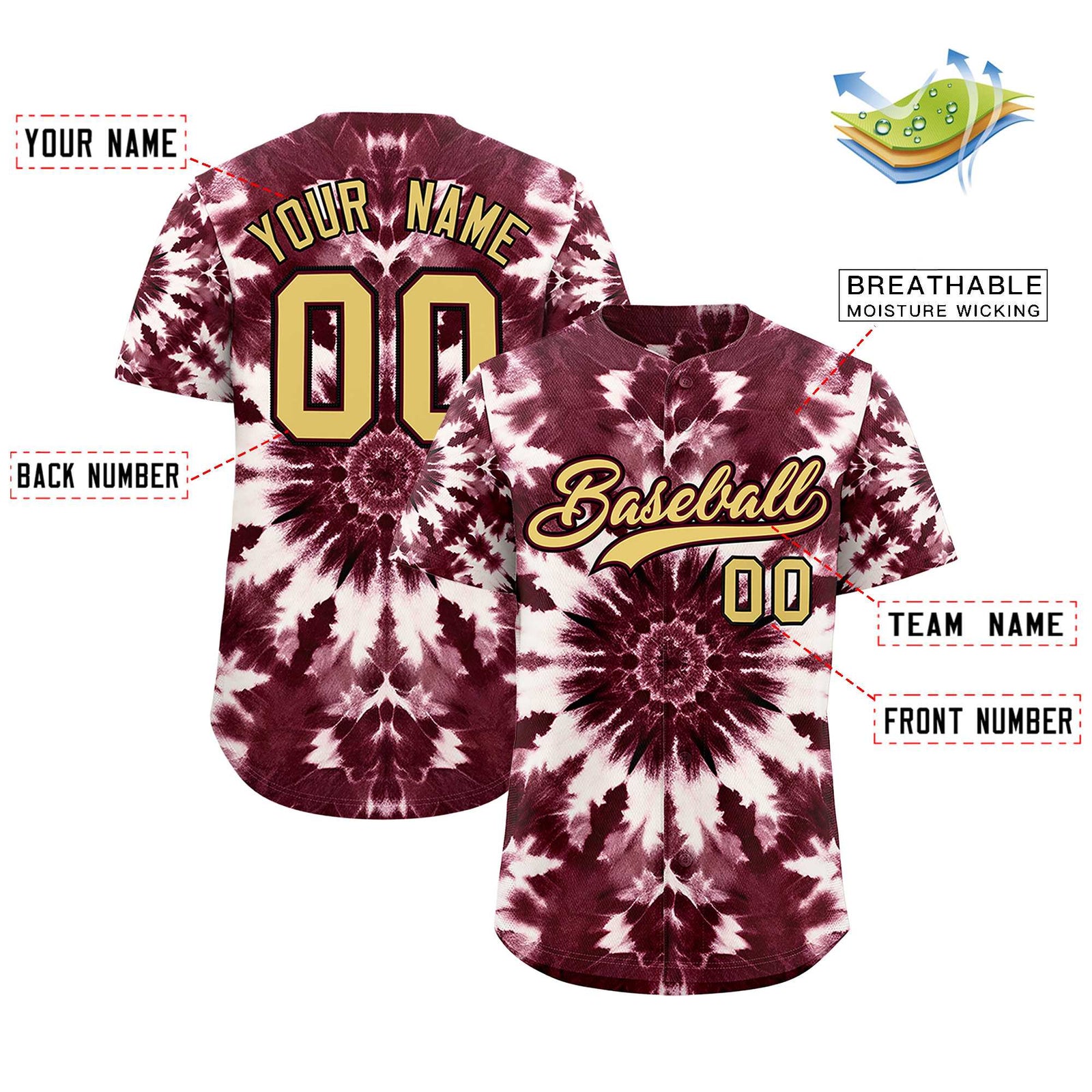 Custom Multi Color Tie-Dye Graffiti Pattern Authentic Baseball Jersey