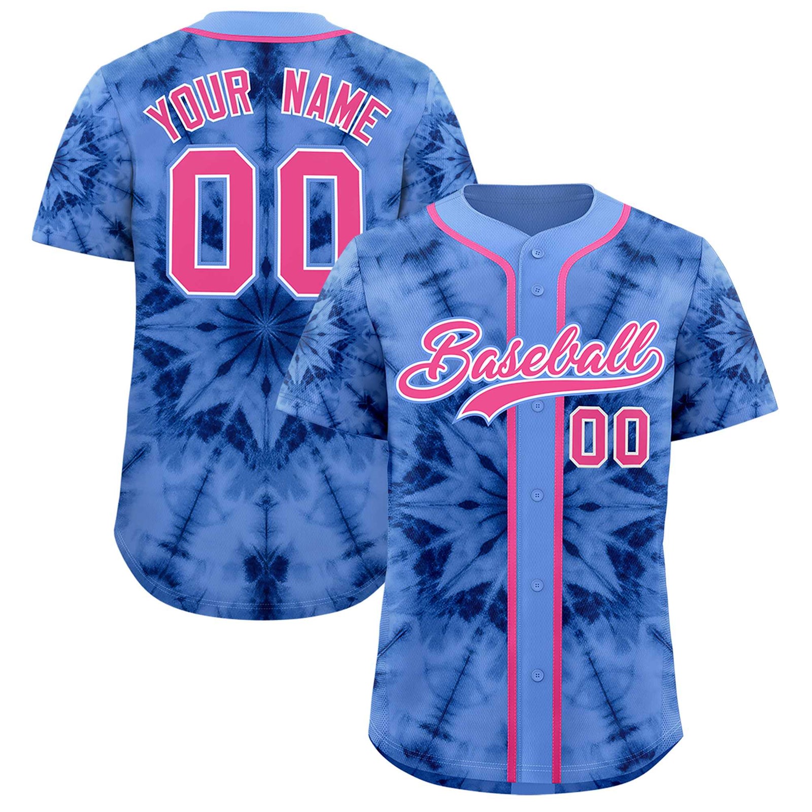 Custom Light Blue Tie-Dye Graffiti Pattern Authentic Baseball Jersey