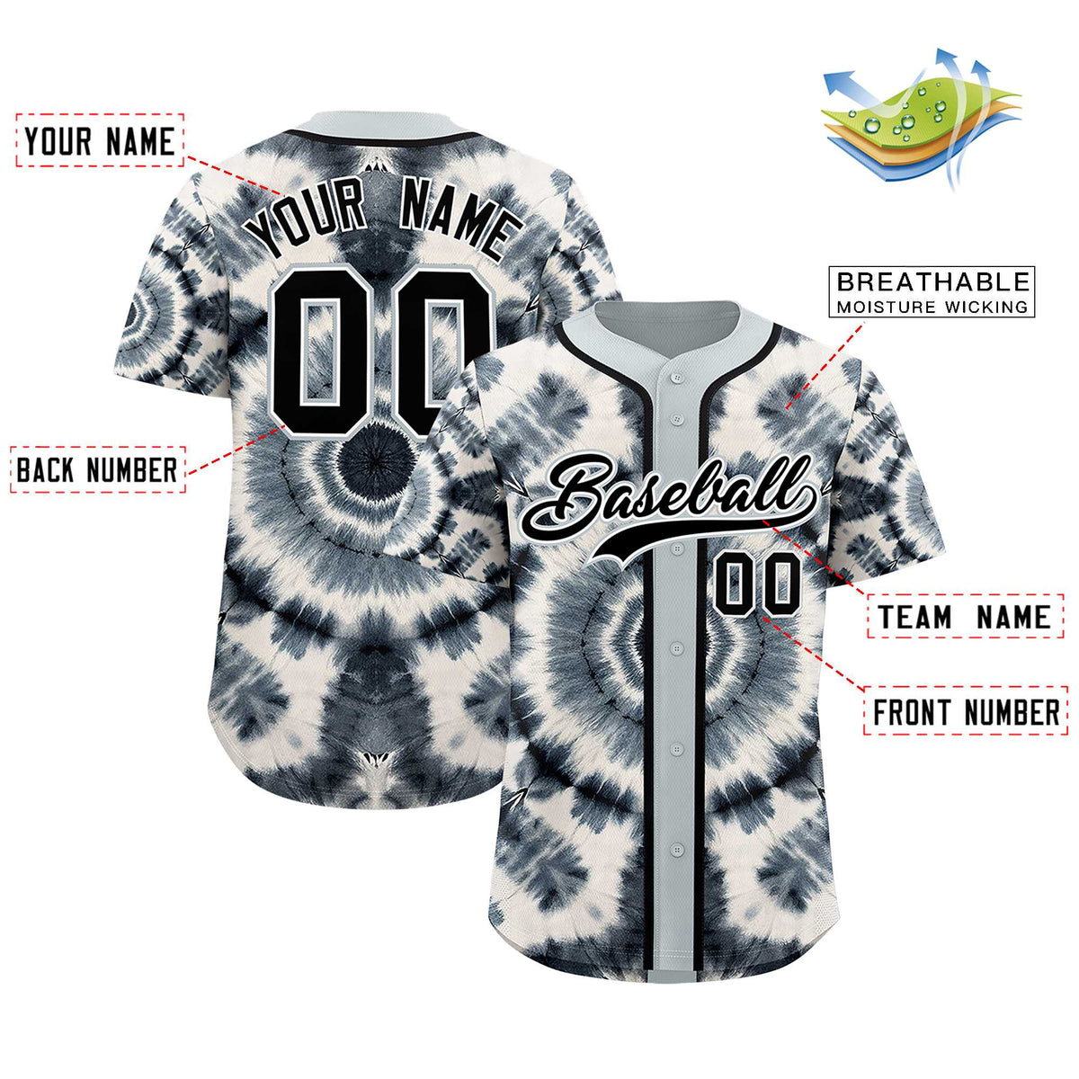 Custom Silver Tie-Dye Graffiti Pattern Authentic Baseball Jersey