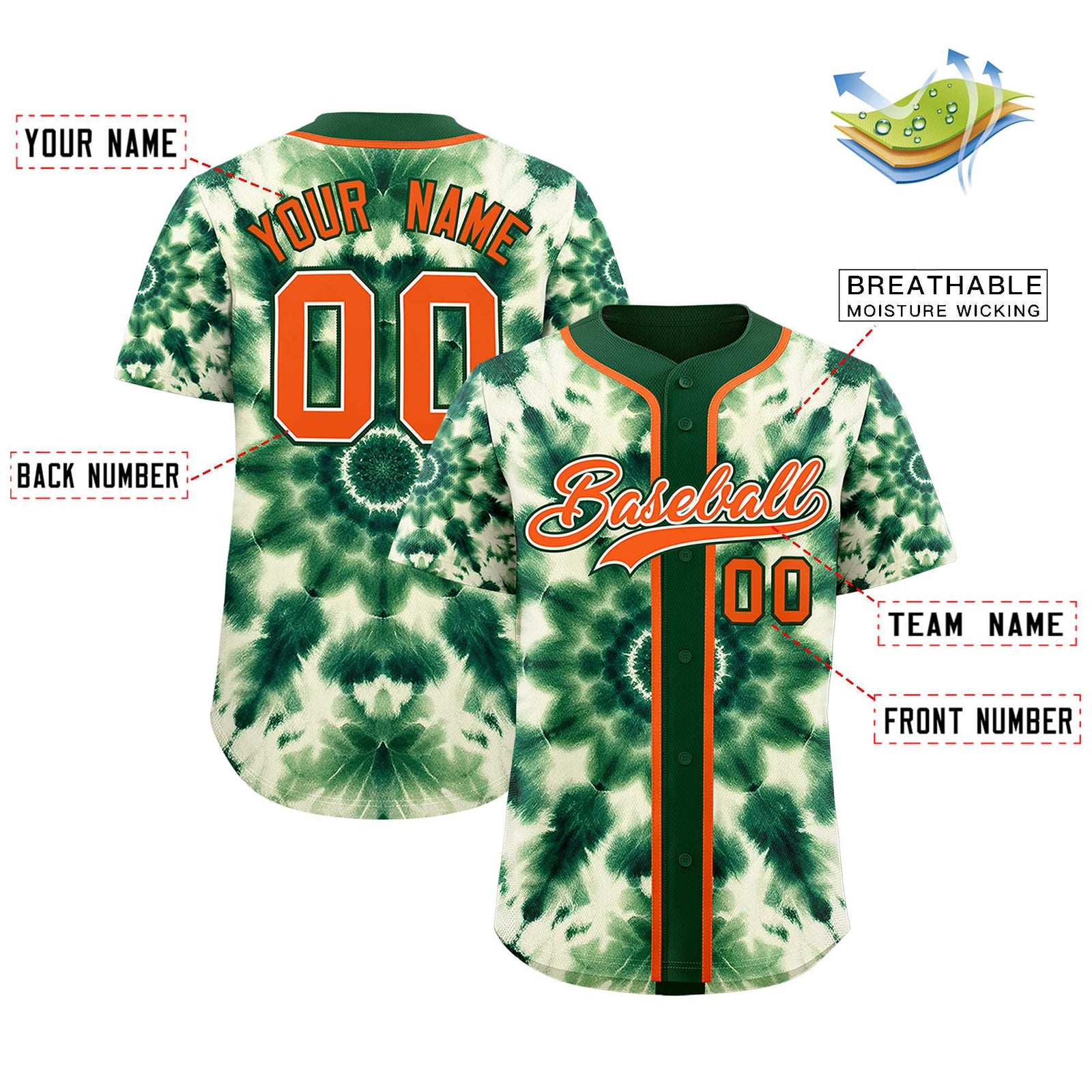 Custom Green Tie-Dye Graffiti Pattern Authentic Baseball Jersey