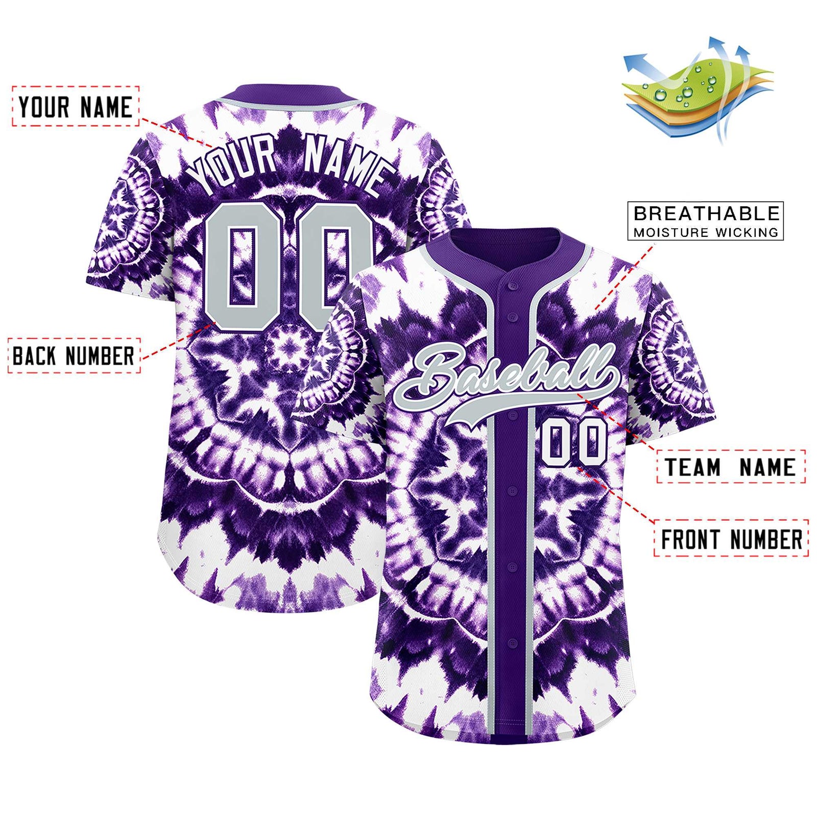 Custom Purple Tie-Dye Graffiti Pattern Authentic Baseball Jersey