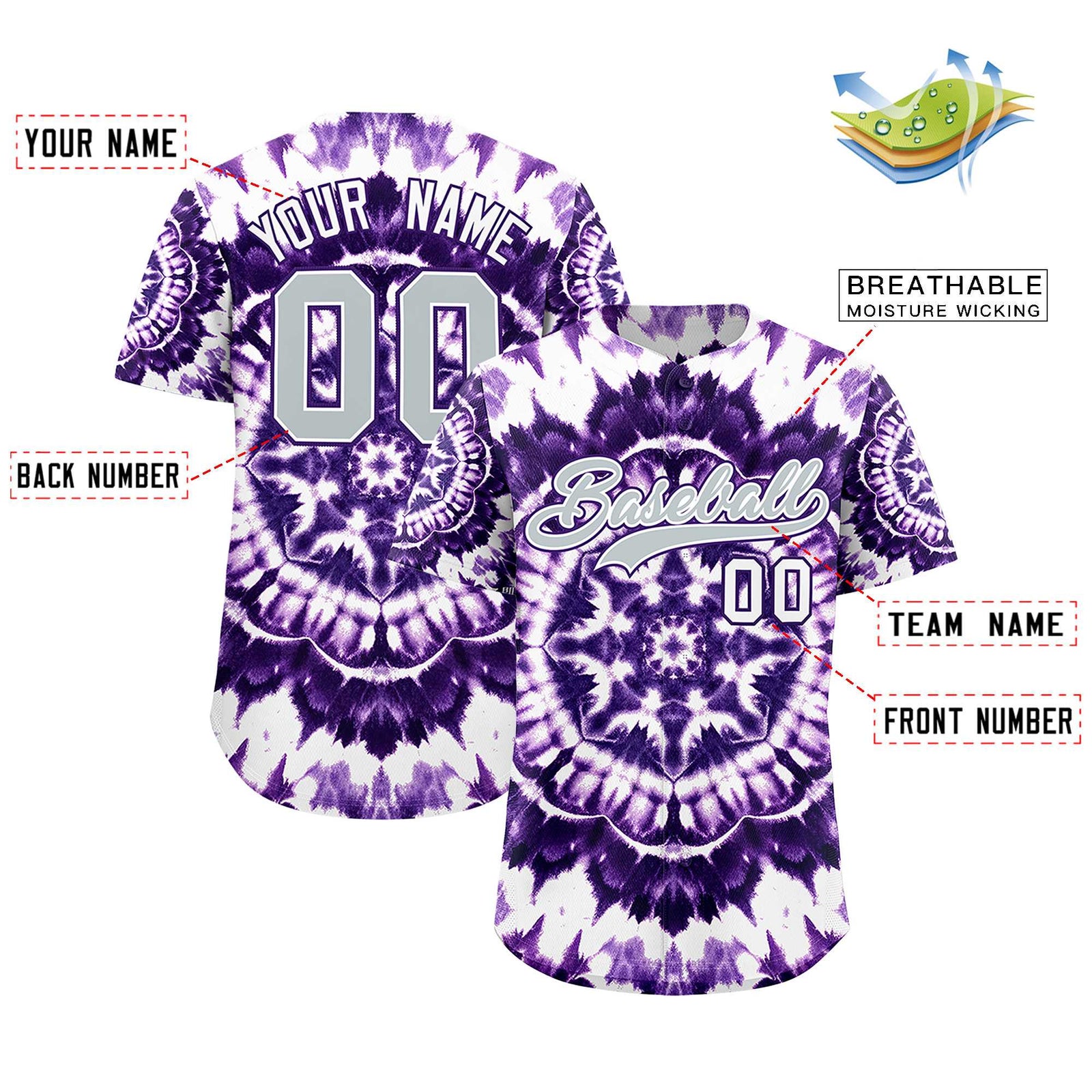 Custom Multi Color Tie-Dye Graffiti Pattern Authentic Baseball Jersey