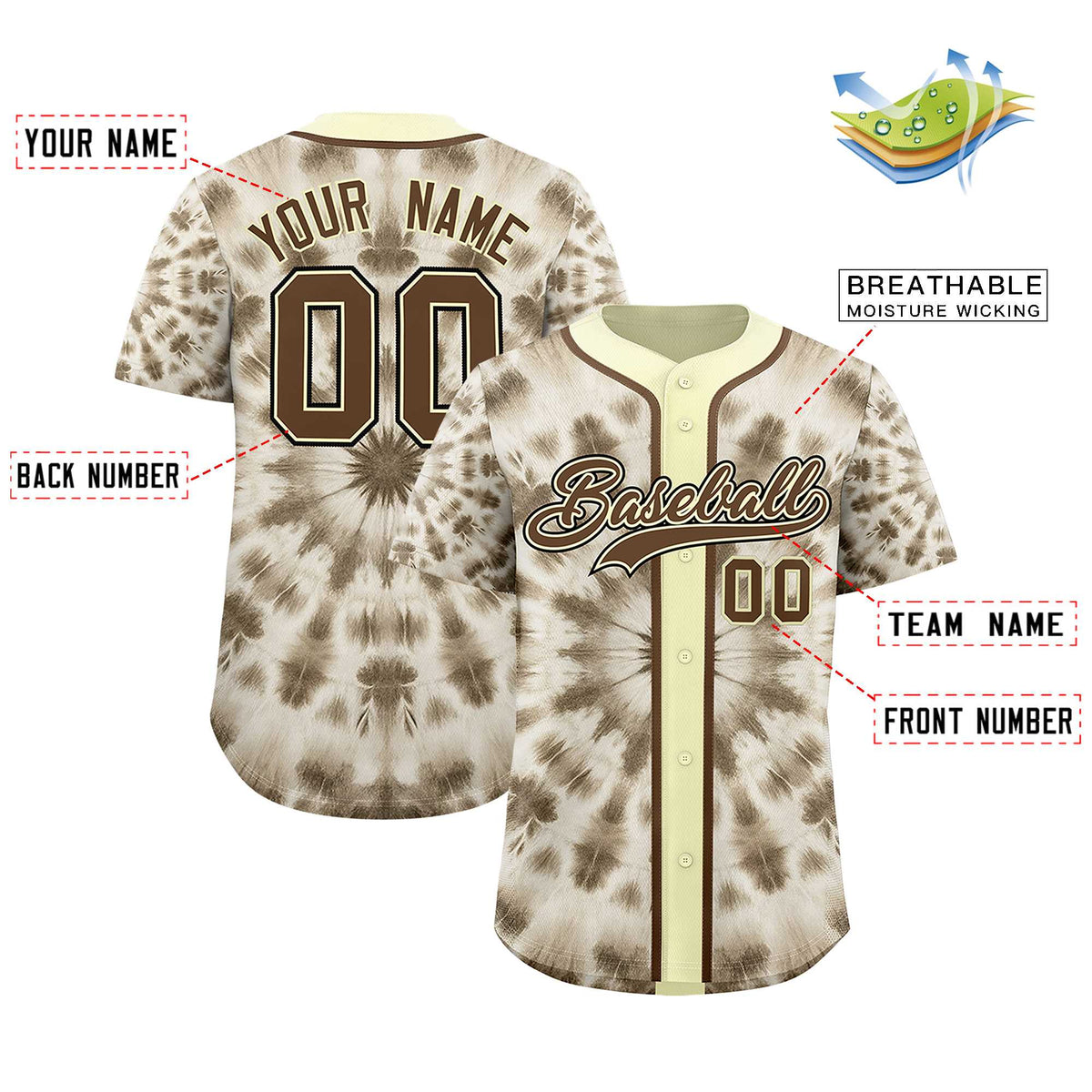 Custom Cream Tie-Dye Graffiti Pattern Authentic Baseball Jersey