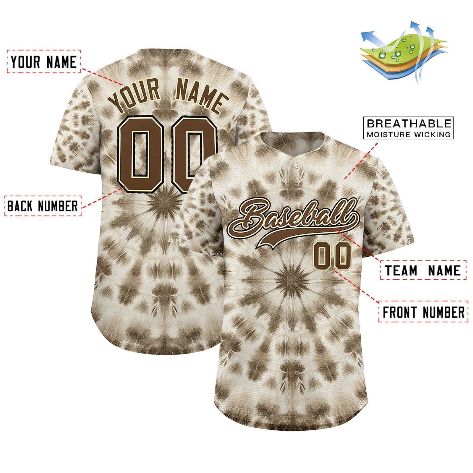 Custom Multi Color Tie-Dye Graffiti Pattern Authentic Baseball Jersey