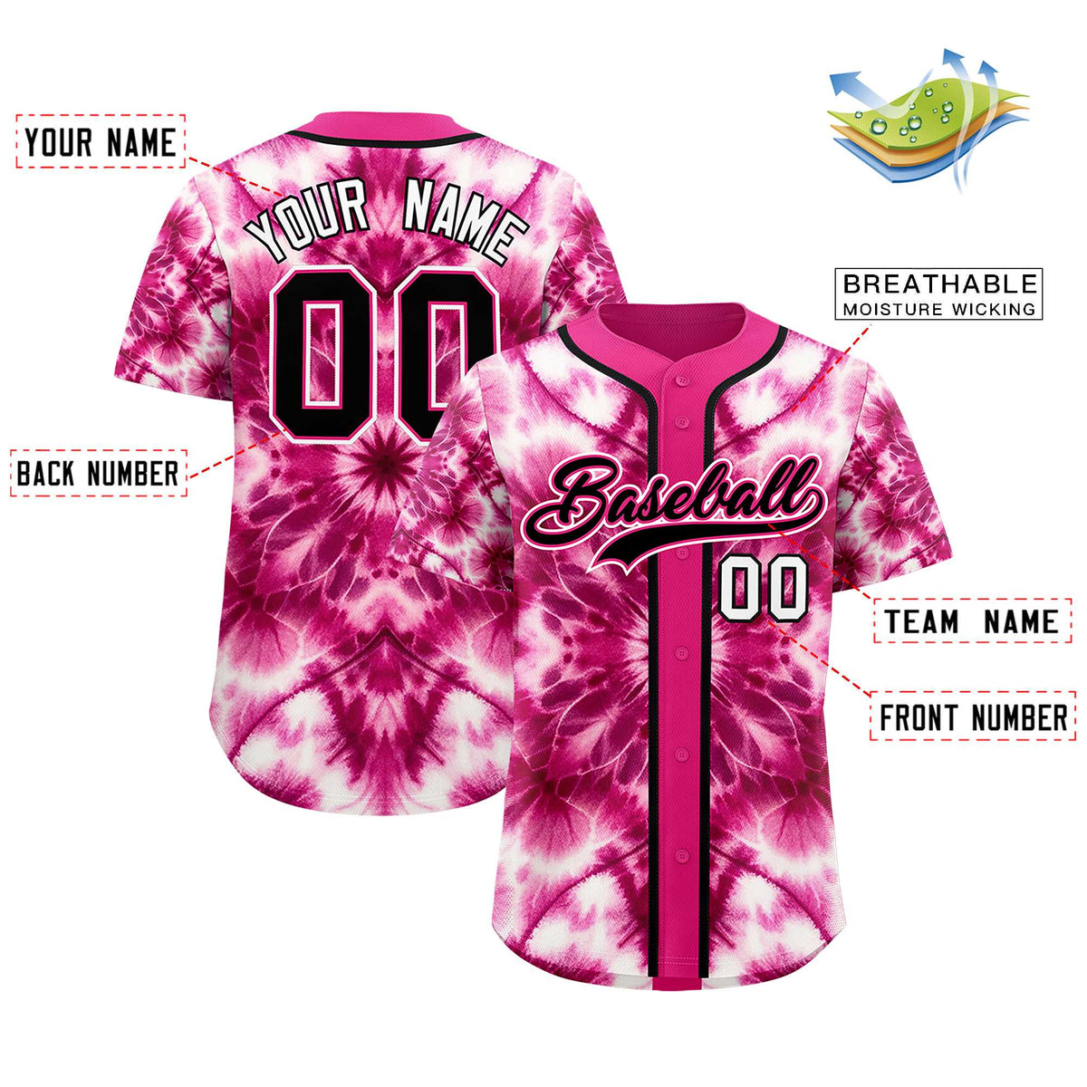 Custom Pink Tie-Dye Graffiti Pattern Authentic Baseball Jersey