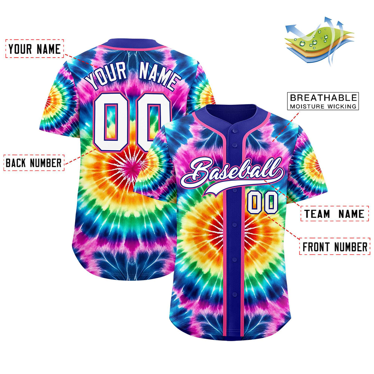Custom Royal Tie-Dye Graffiti Pattern Authentic Baseball Jersey