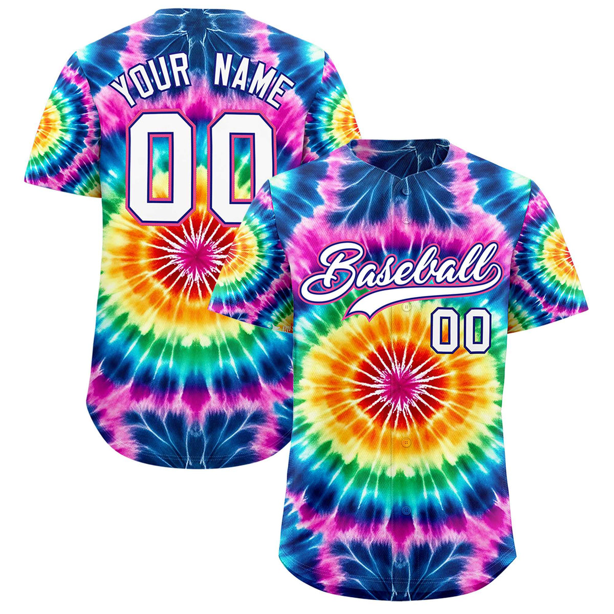 Custom Multi Color Tie-Dye Graffiti Pattern Authentic Baseball Jersey
