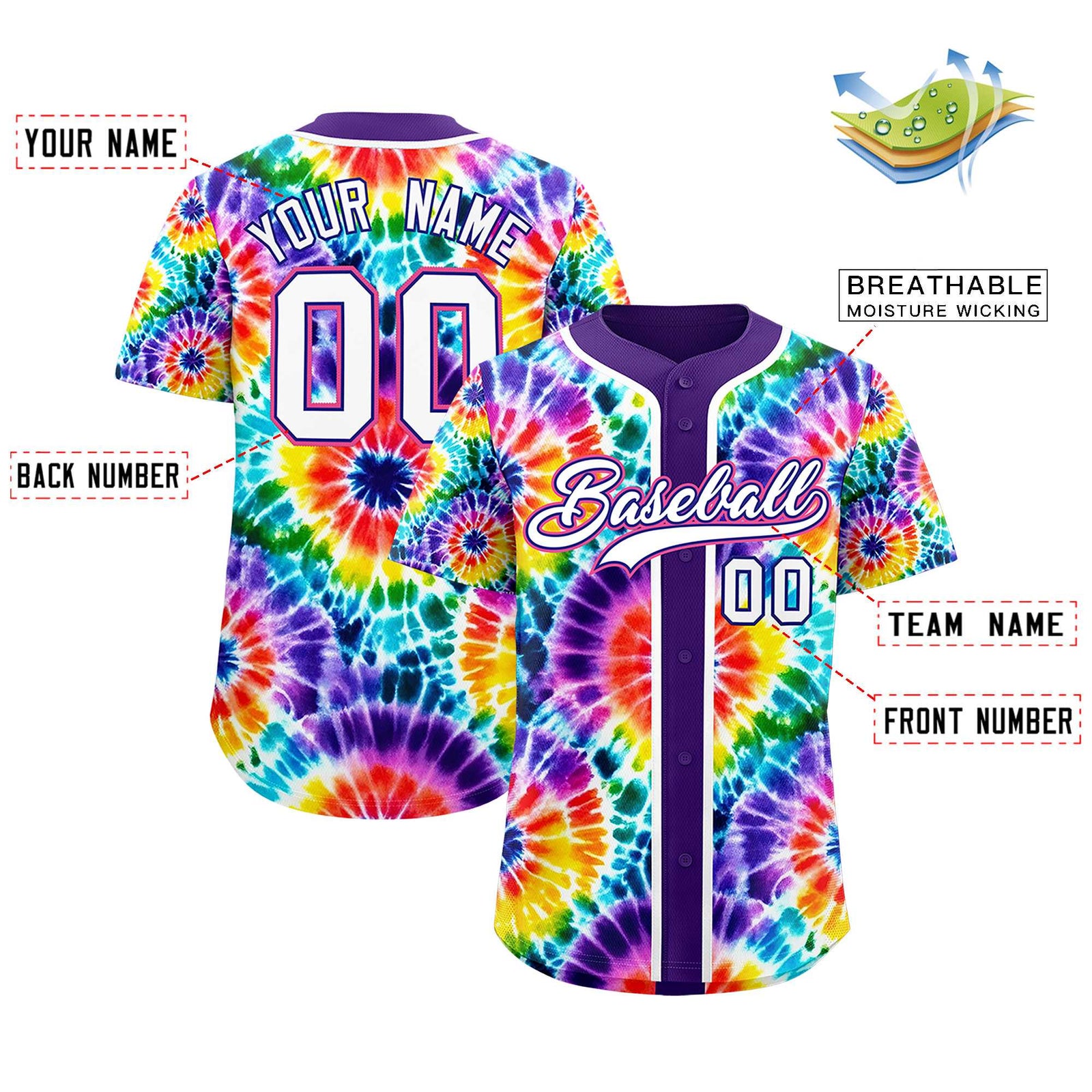 Custom Purple Tie-Dye Graffiti Pattern Authentic Baseball Jersey