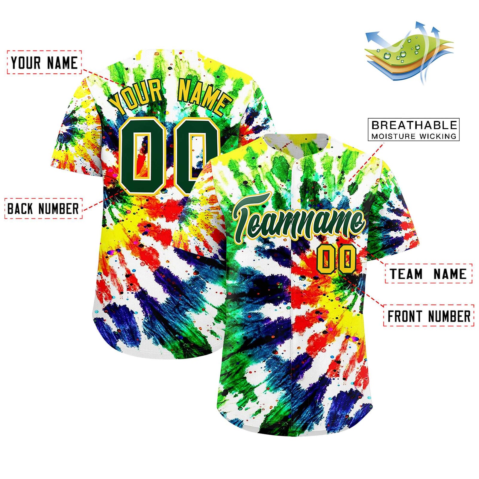Custom Multi Color Tie-Dye Graffiti Pattern Authentic Baseball Jersey