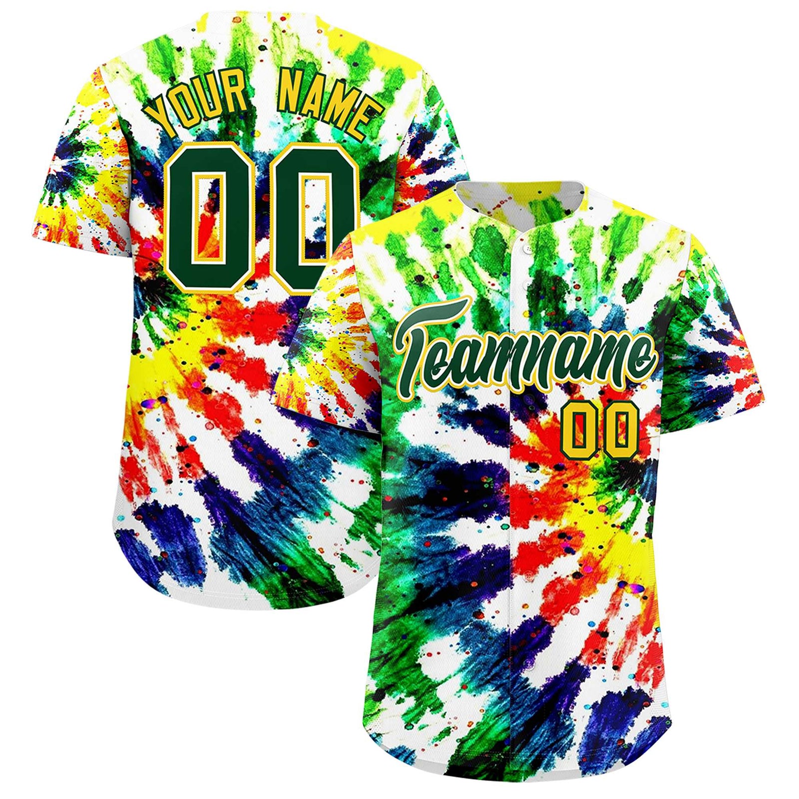 Custom Multi Color Tie-Dye Graffiti Pattern Authentic Baseball Jersey