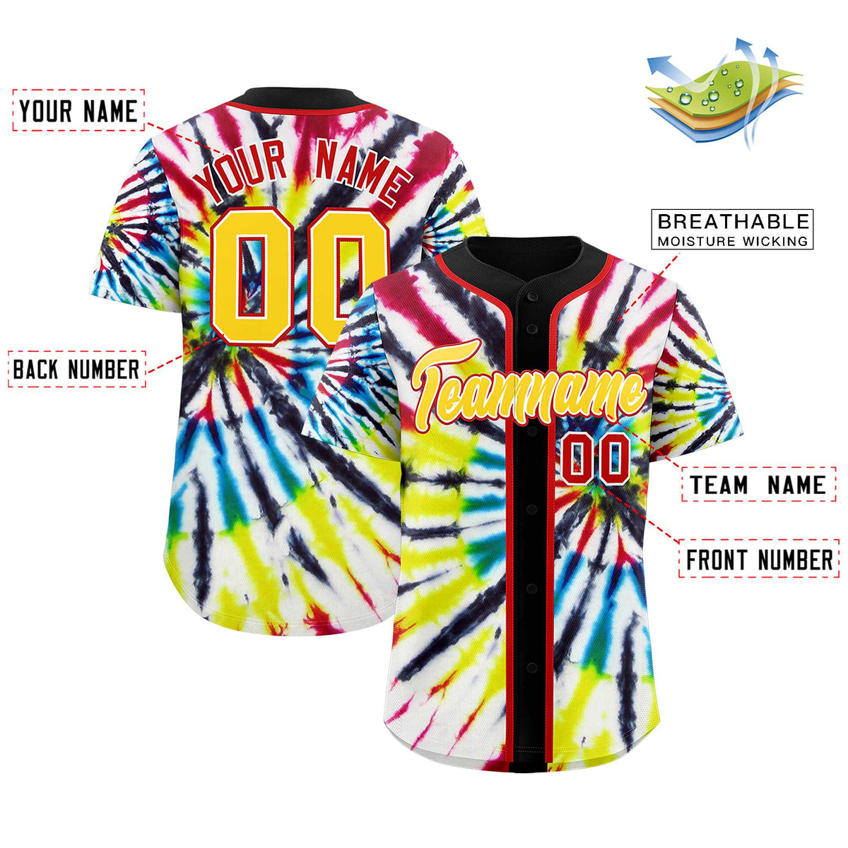 Custom Black Tie-Dye Graffiti Pattern Authentic Baseball Jersey