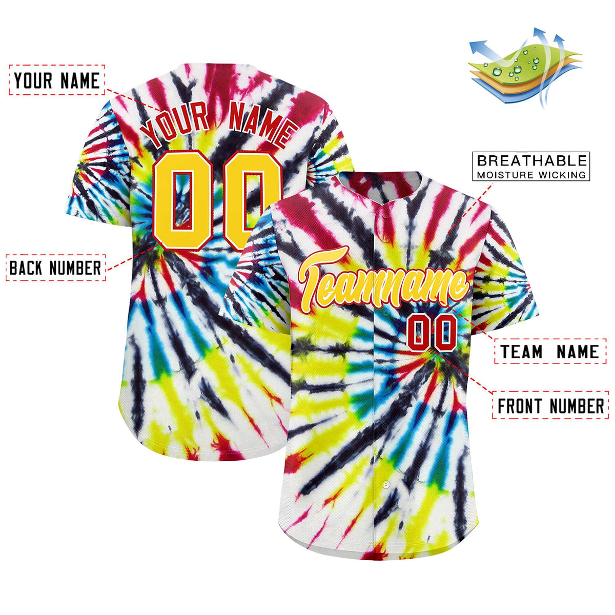 Custom Multi Color Tie-Dye Graffiti Pattern Authentic Baseball Jersey