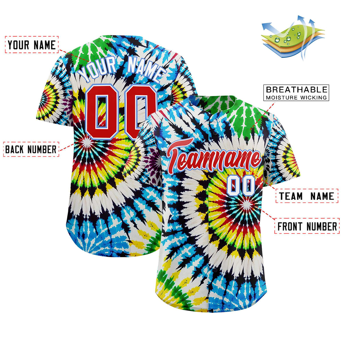 Custom Multi Color Tie-Dye Graffiti Pattern Authentic Baseball Jersey