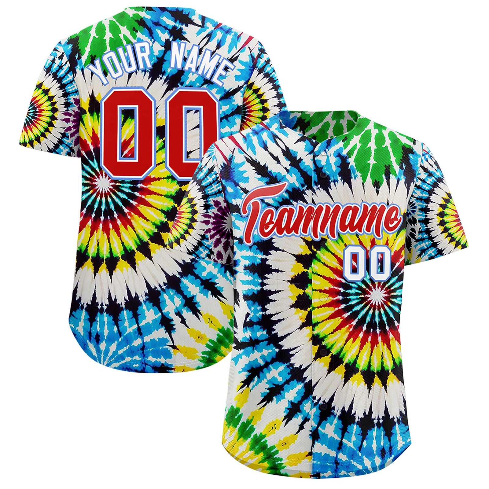 Custom Multi Color Tie-Dye Graffiti Pattern Authentic Baseball Jersey
