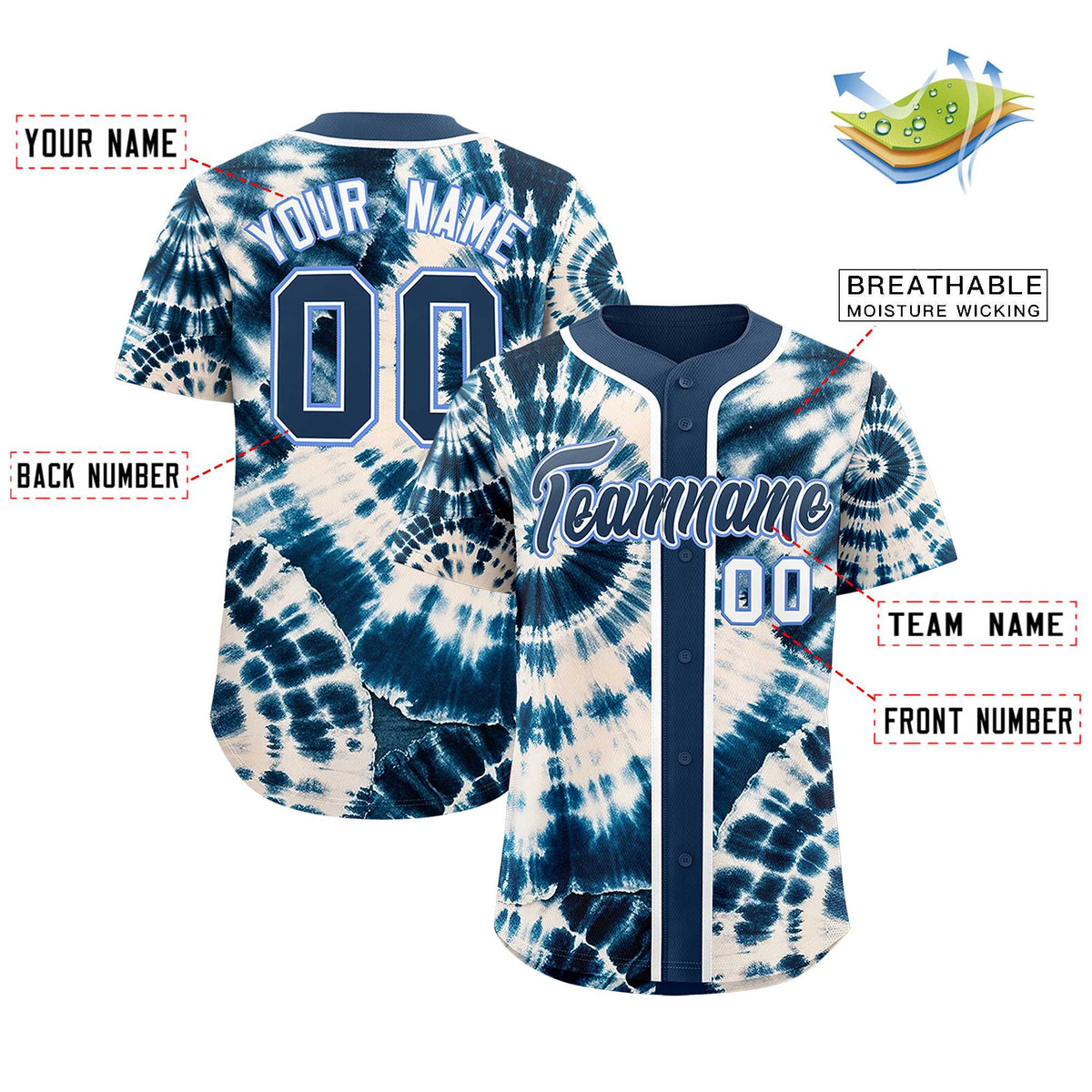 Custom Midnight Blue Tie-Dye Graffiti Pattern Authentic Baseball Jersey