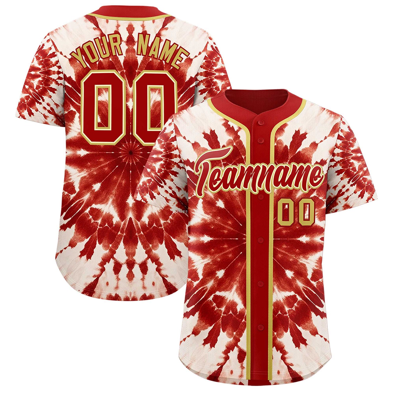 Custom Red Tie-Dye Graffiti Pattern Authentic Baseball Jersey