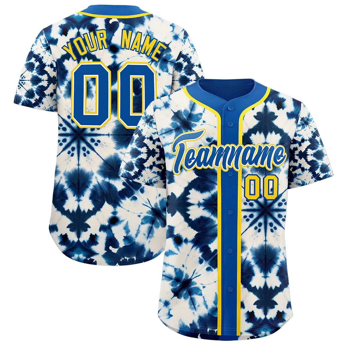 Custom Royal Tie-Dye Graffiti Pattern Authentic Baseball Jersey