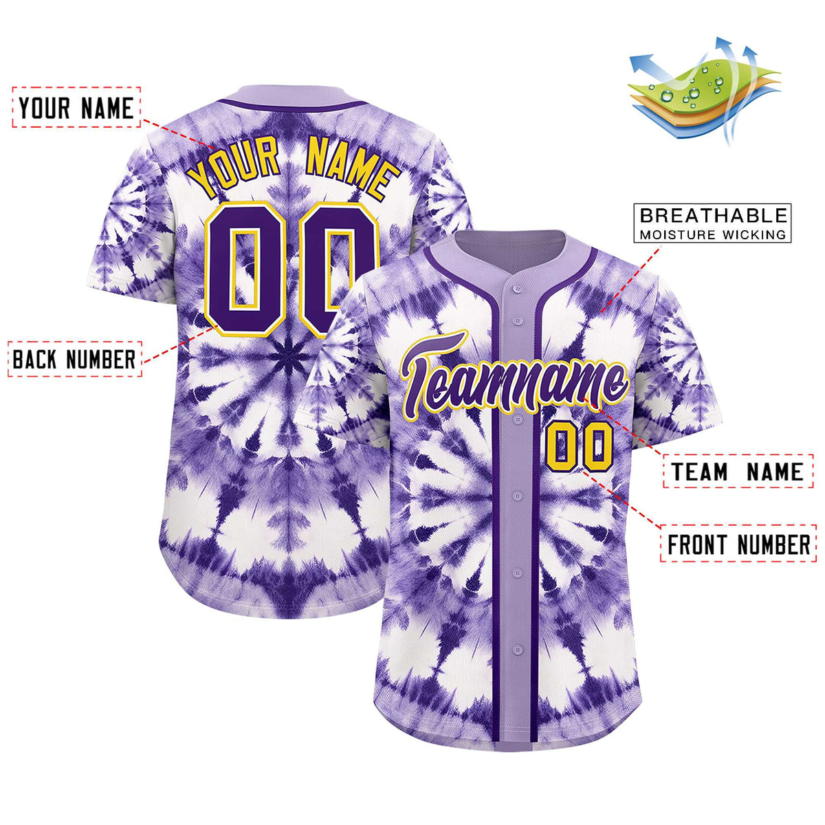 Custom Light Purple Tie-Dye Graffiti Pattern Authentic Baseball Jersey