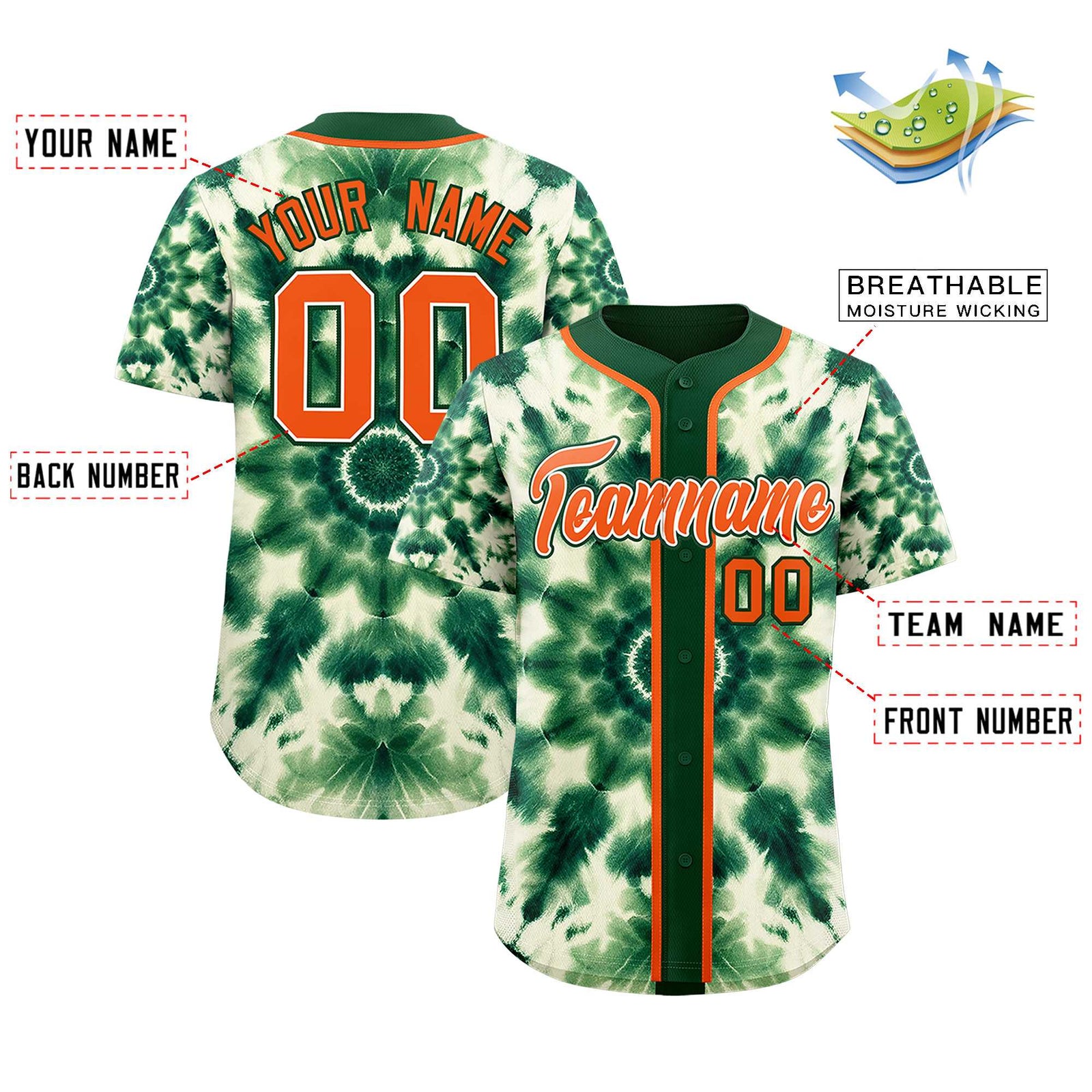 Custom Green Tie-Dye Graffiti Pattern Authentic Baseball Jersey