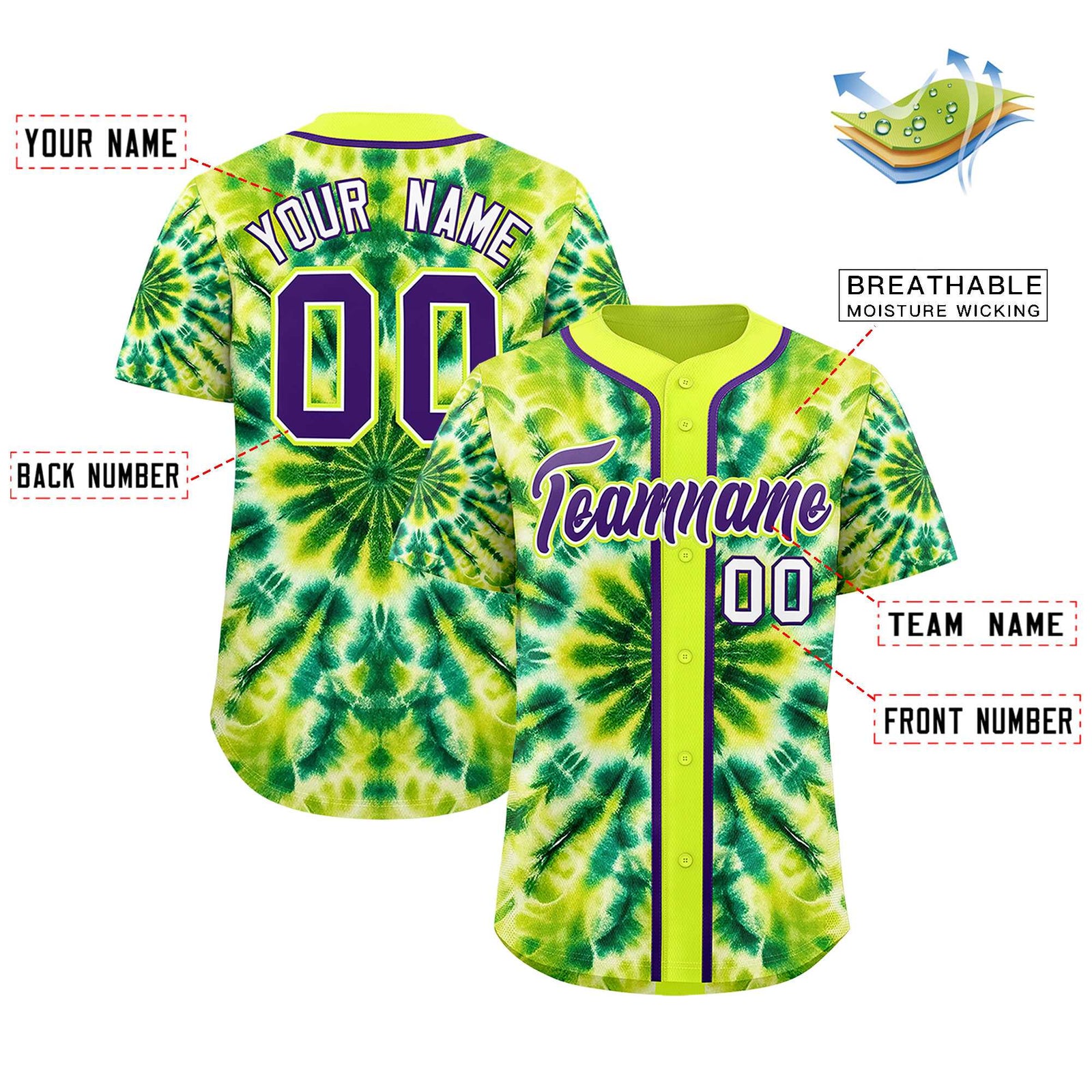 Custom Fluorescent Green Tie-Dye Graffiti Pattern Authentic Baseball Jersey