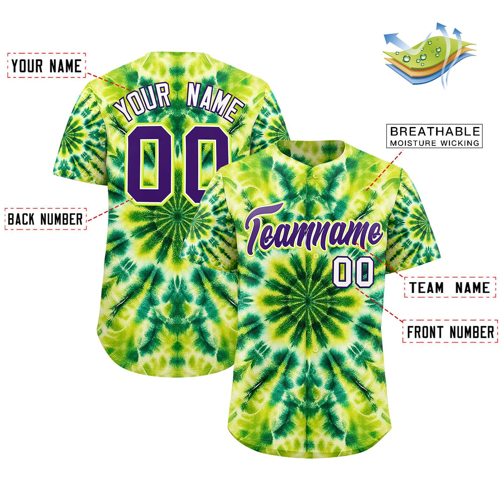 Custom Multi Color Tie-Dye Graffiti Pattern Authentic Baseball Jersey