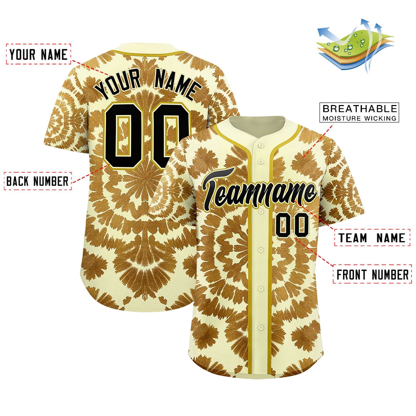 Custom Cream Tie-Dye Graffiti Pattern Authentic Baseball Jersey