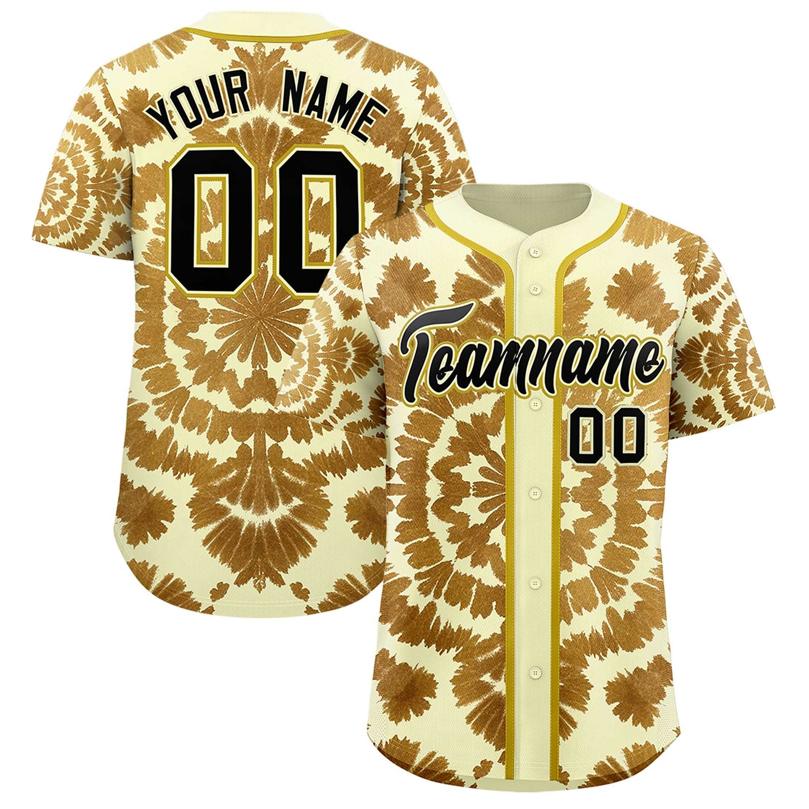 Custom Cream Tie-Dye Graffiti Pattern Authentic Baseball Jersey