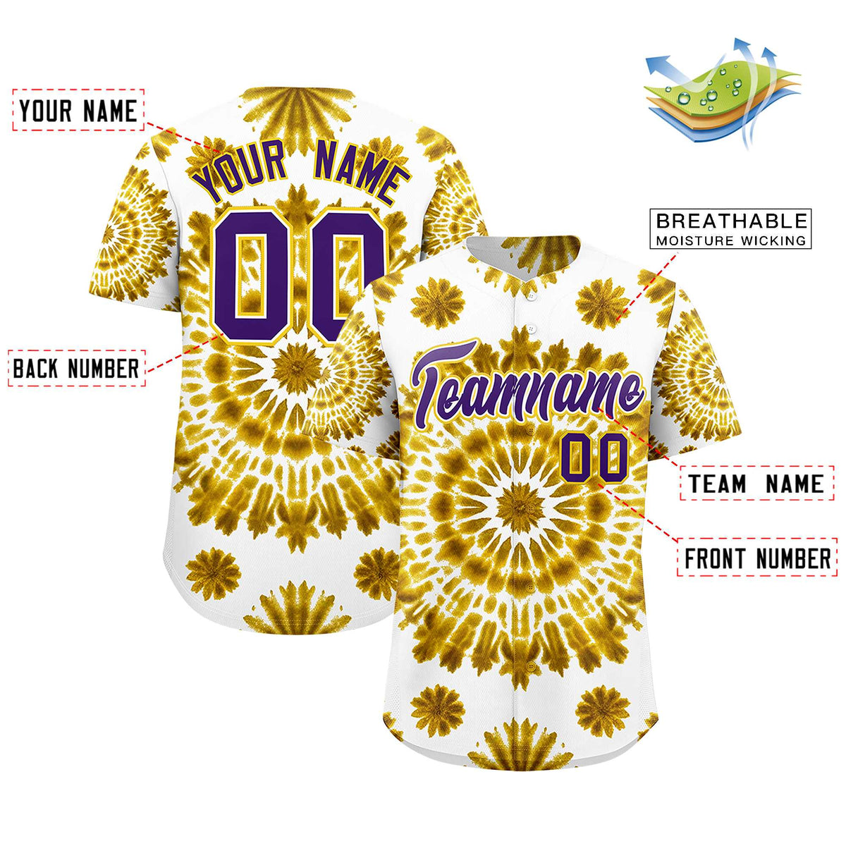 Custom Multi Color Tie-Dye Graffiti Pattern Authentic Baseball Jersey