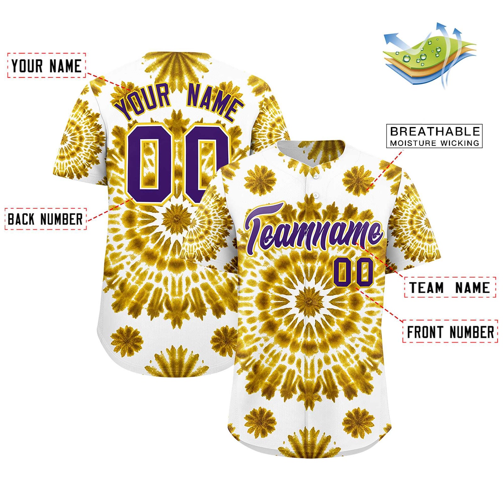 Custom Multi Color Tie-Dye Graffiti Pattern Authentic Baseball Jersey
