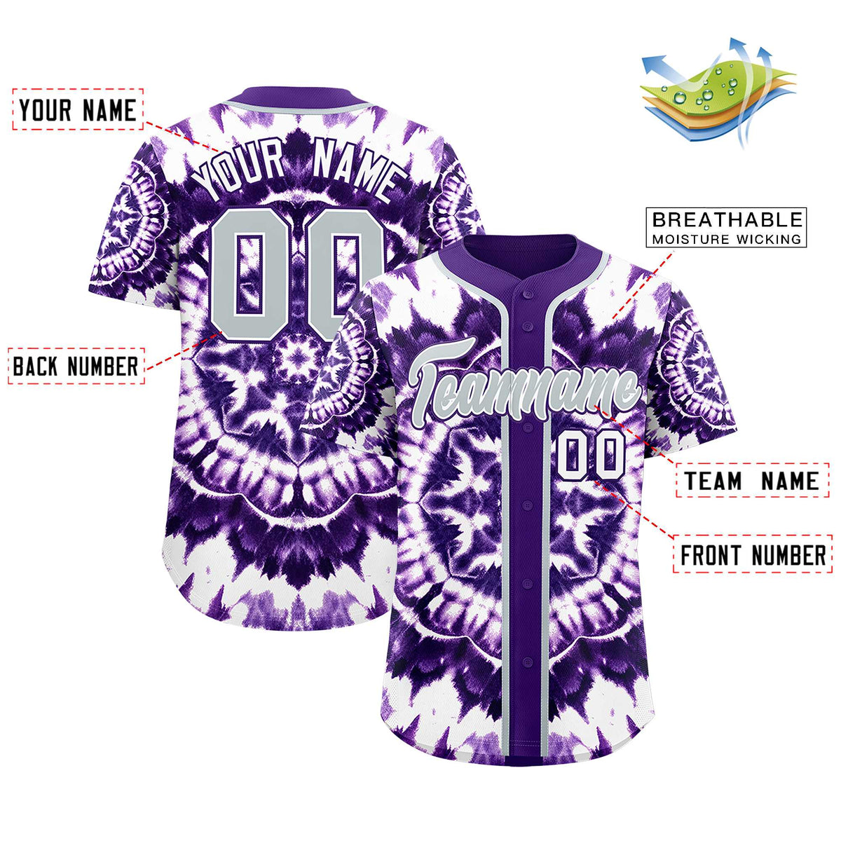 Custom Purple Tie-Dye Graffiti Pattern Authentic Baseball Jersey