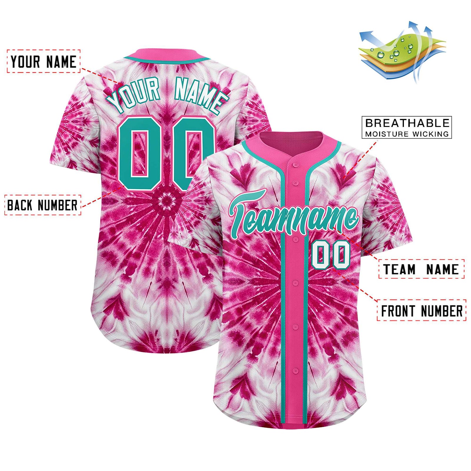 Custom Pink Tie-Dye Graffiti Pattern Authentic Baseball Jersey