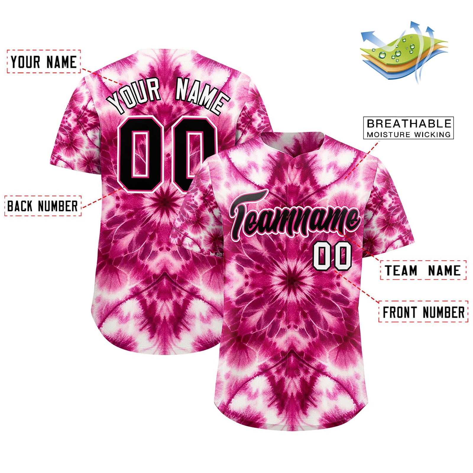 Custom Multi Color Tie-Dye Graffiti Pattern Authentic Baseball Jersey