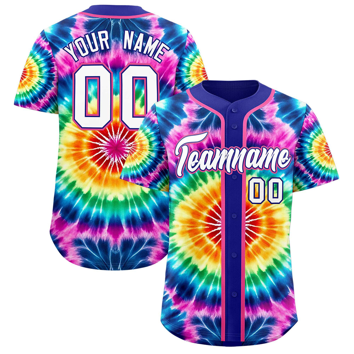 Custom Royal Tie-Dye Graffiti Pattern Authentic Baseball Jersey