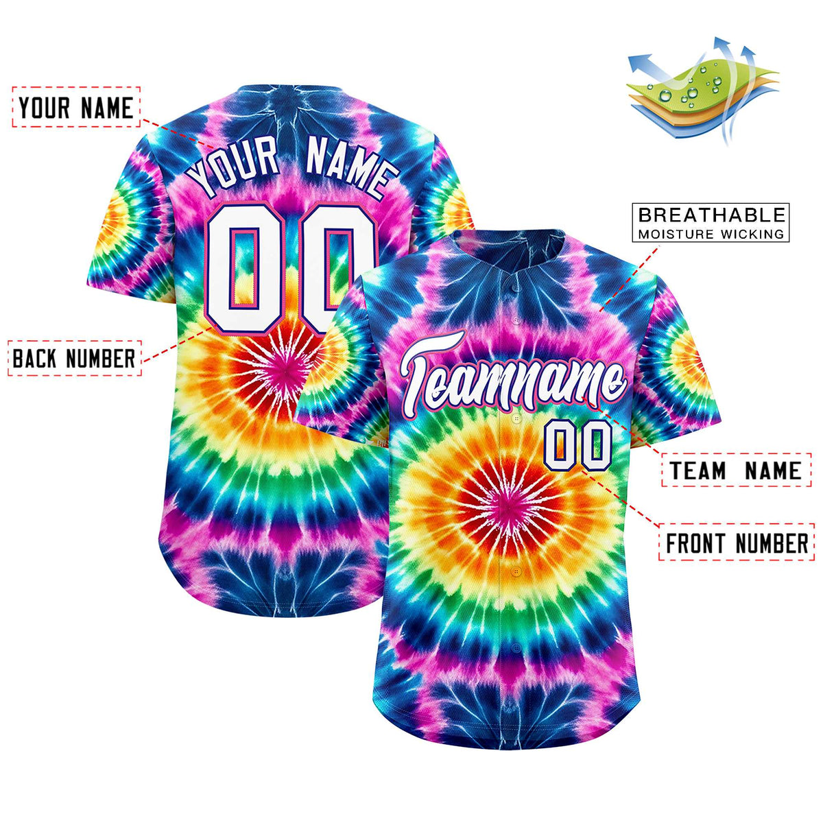 Custom Multi Color Tie-Dye Graffiti Pattern Authentic Baseball Jersey