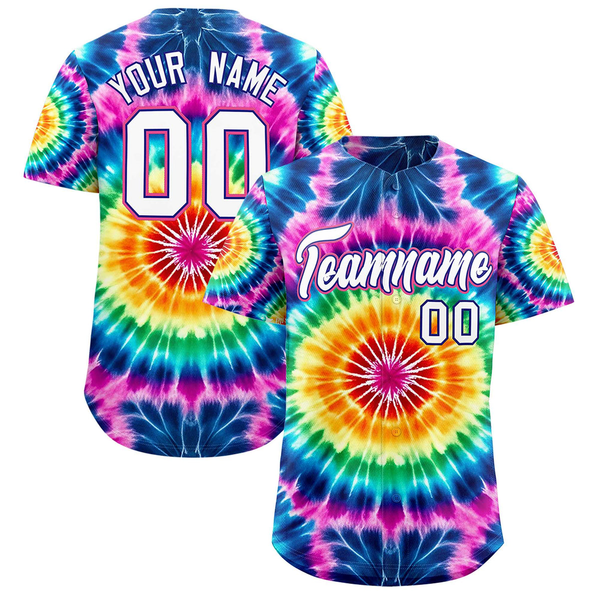 Custom Multi Color Tie-Dye Graffiti Pattern Authentic Baseball Jersey