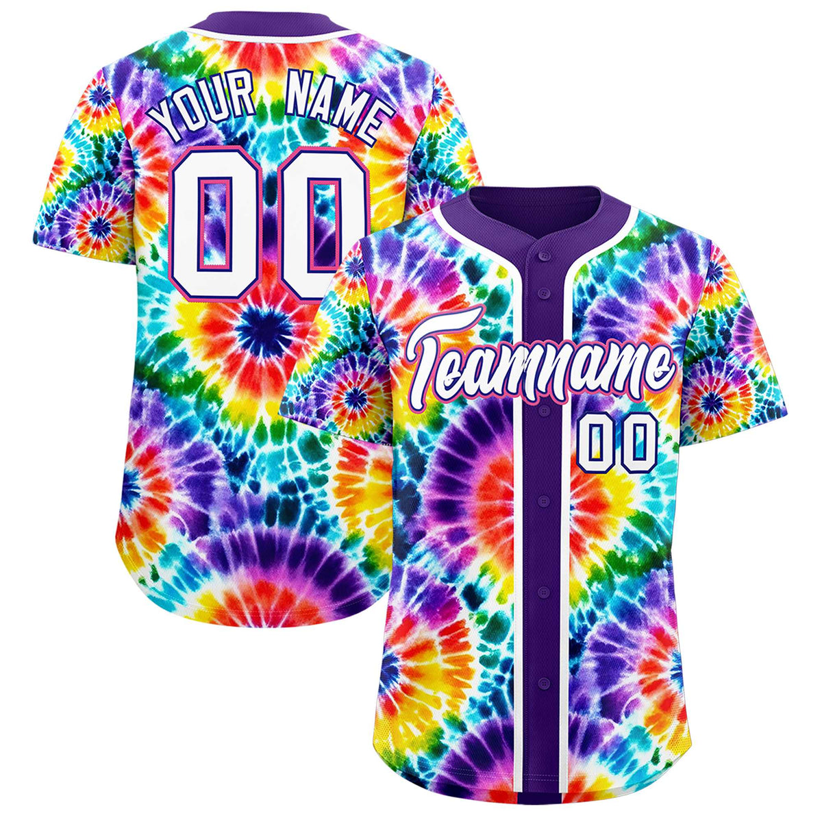 Custom Purple Tie-Dye Graffiti Pattern Authentic Baseball Jersey