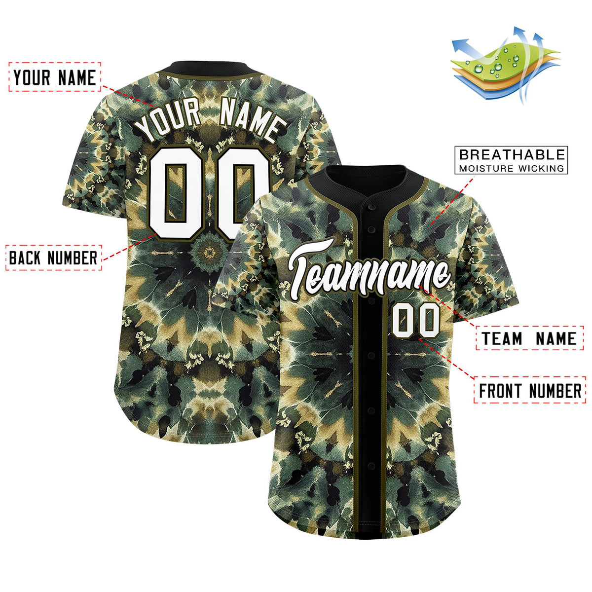 Custom Black Tie-Dye Graffiti Pattern Authentic Baseball Jersey