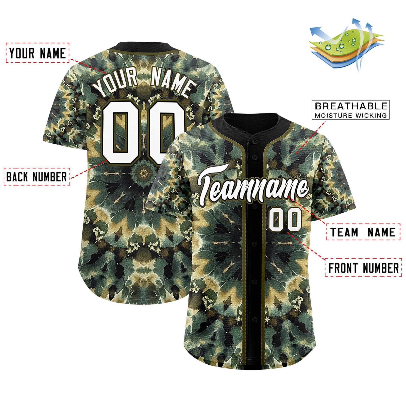 Custom Black Tie-Dye Graffiti Pattern Authentic Baseball Jersey
