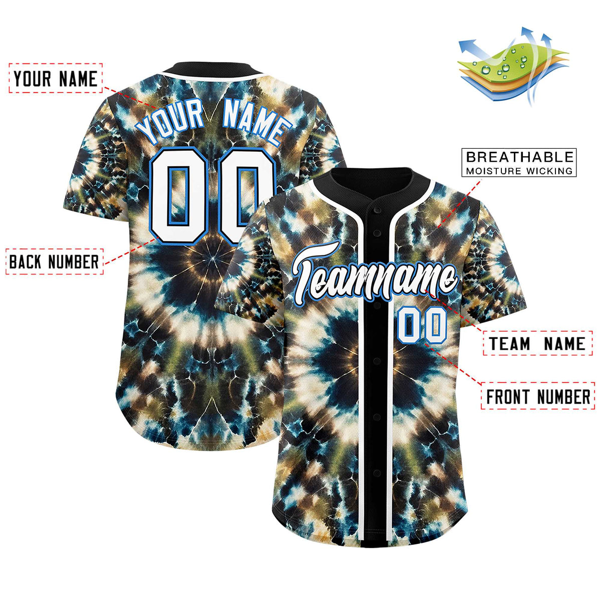 Custom Black Tie-Dye Graffiti Pattern Authentic Baseball Jersey