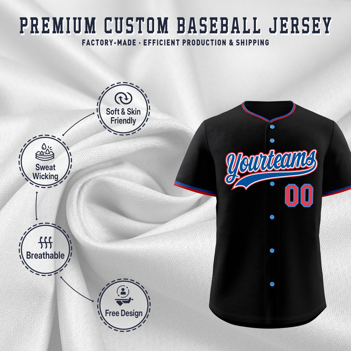 Custom Black Red Royal Classic Style Stitched Sports Uniform For Men Women Youth Personalized Lightweight Baseball Jersey| KXKSHOP