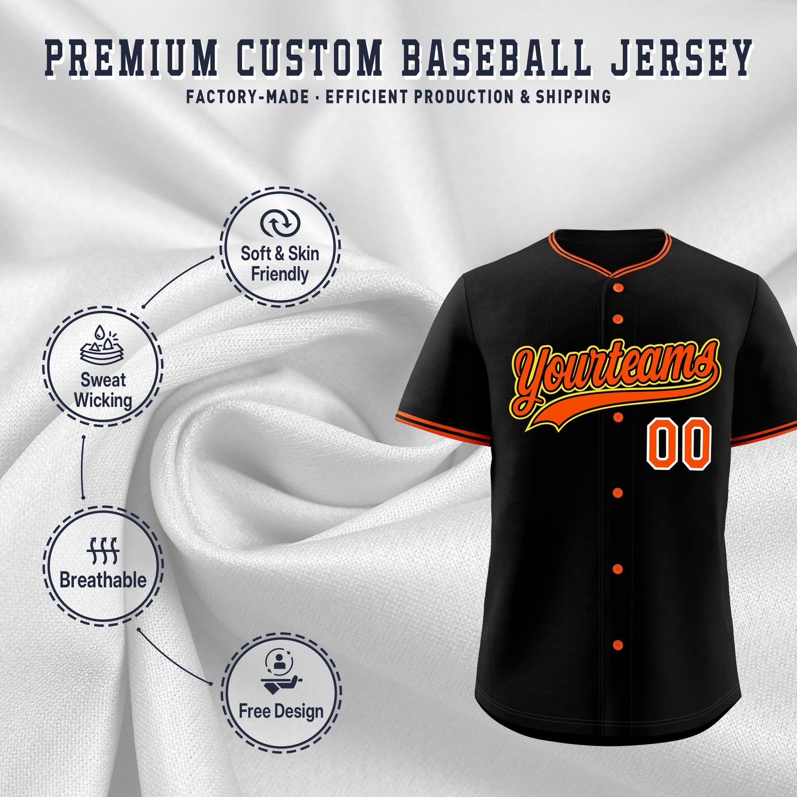 Custom Black Orange Gold Classic Style Stitched Sports Uniform For Men Women Youth Personalized Quick Dry Baseball Jersey| KXKSHOP