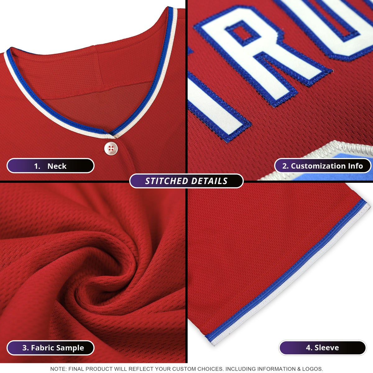 Custom Red White Royal Classic Style Stitched Sports Uniform For Men Women Youth Personalized Lightweight Baseball Jersey